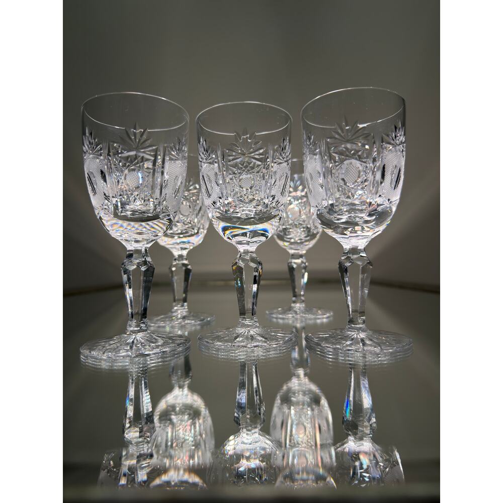 Vintage Czech Crystal Stemmed Shot Glasses – Set of 5